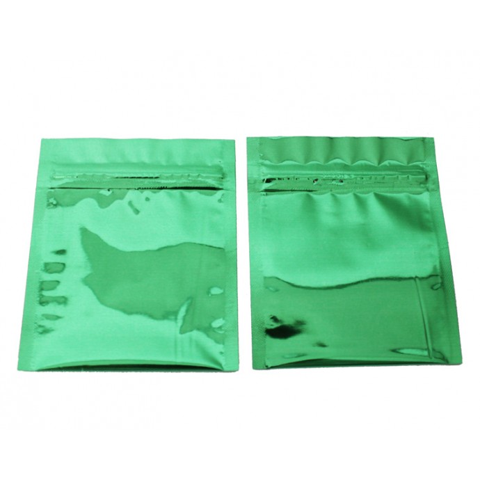 3.4" x 4.0" Green MylarFoil Pouch with ZipSeal - Fold Over Bottom