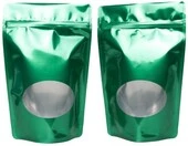 5.75" x 9" x 3.5" Green/Green Stand Up Pouch with Oval Window