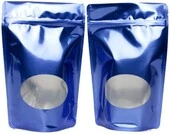 5.75" x 9" x 3.5" Blue/Blue Stand Up Pouch with Oval Window