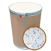 large cardboard drum housing 55lbs of blue and white desiccant silica beads