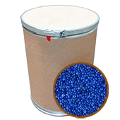 carboard drum filled with 55lbs of blue silica gel beads